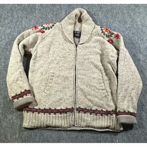 Lost Horizons Hartley Sweater Floral Deer Motif Sz XL Cardigan Wool Fleece Lined